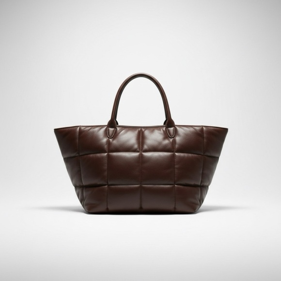 AllSaints Quilted Brown Genuine Leather Tote Bag - Picture 1 of 12